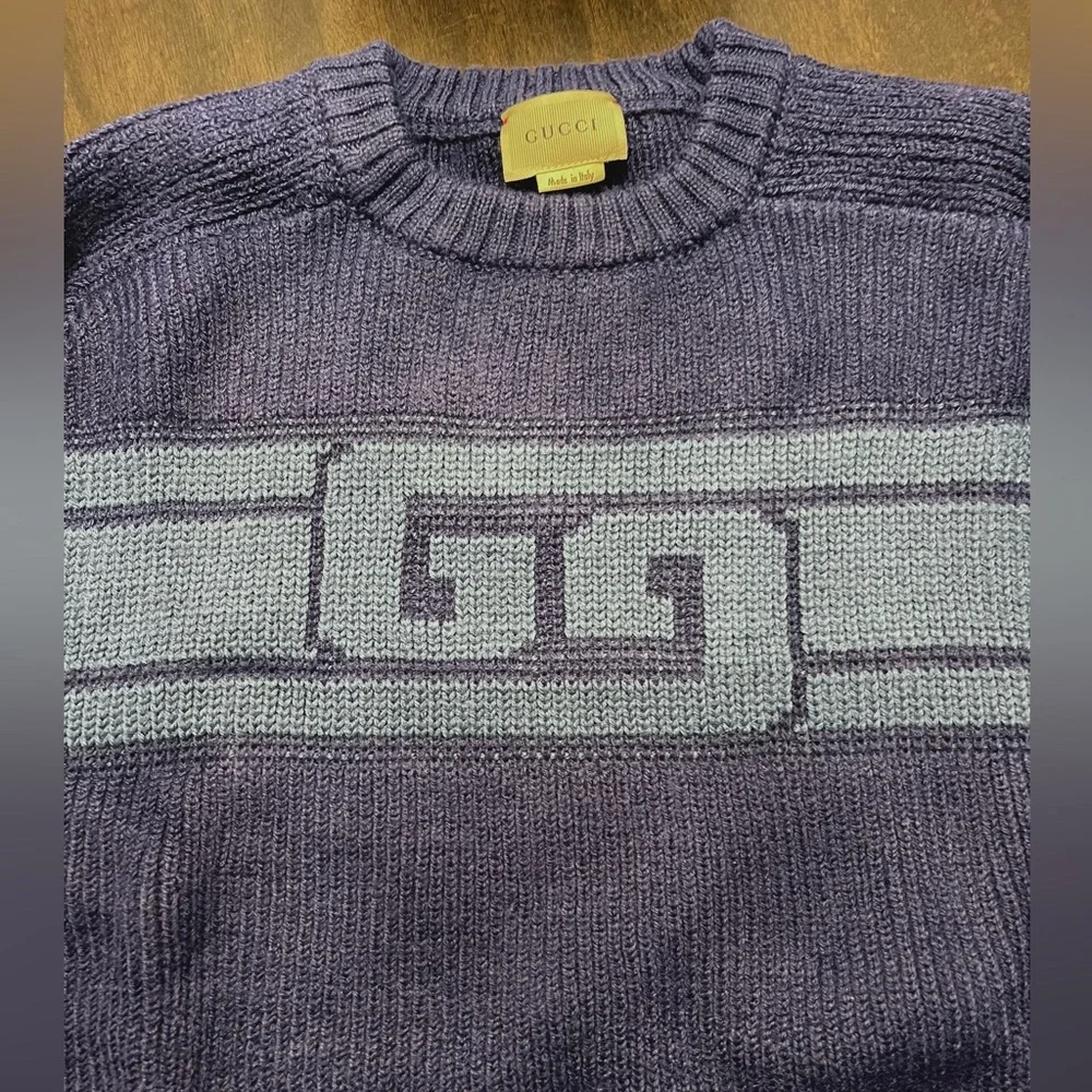 Gucci Blue Wool GG Sweater, Blue, XS - Picture 8 of 8